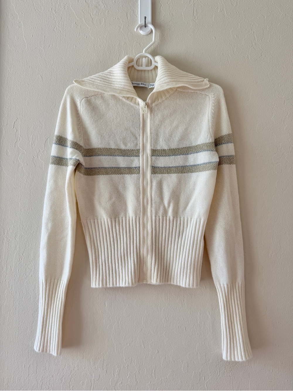 Dior Zip-Up Sweater Ecru Wool And Cashreme